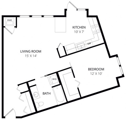 a floor plan of a 1 bedroom floor plan with a bathroom and a living room